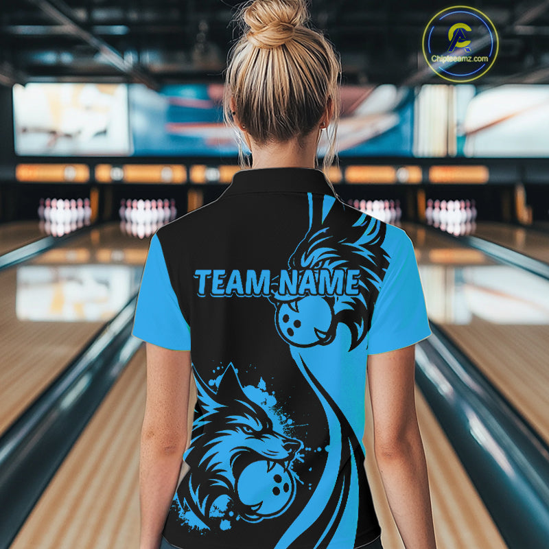 Blue Wolf Bowling Shirts for Team Custom Wolf Bowling Jerseys for Couples