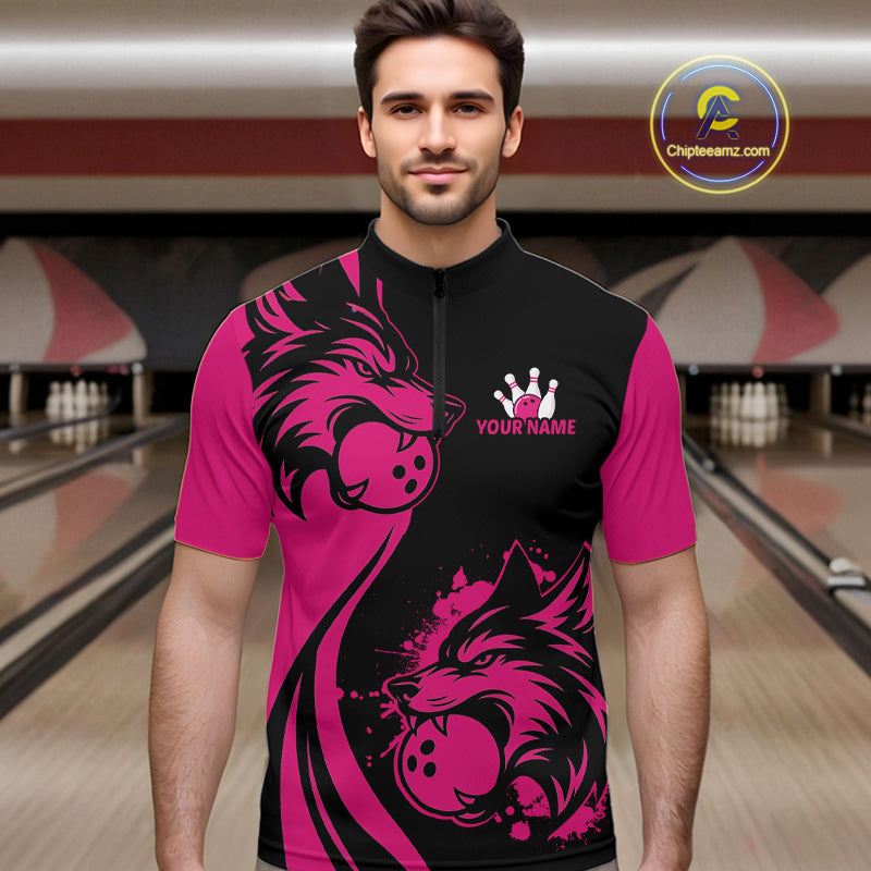 Pink Wolf Bowling Shirts for Team Custom Wolf Bowling Jerseys for Couples