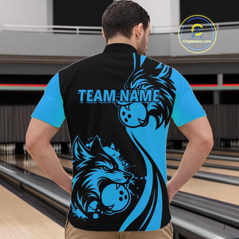Blue Wolf Bowling Shirts for Team Custom Wolf Bowling Jerseys for Couples
