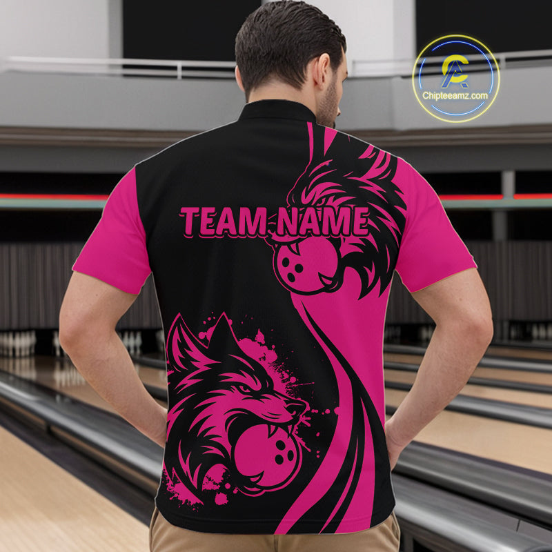Pink Wolf Bowling Shirts for Team Custom Wolf Bowling Jerseys for Couples