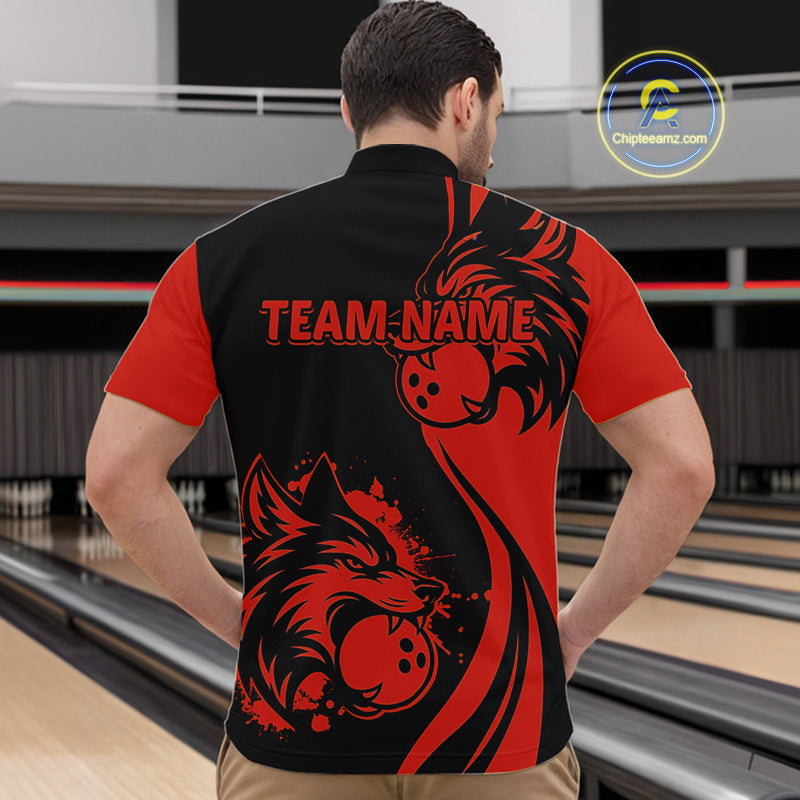 Red Wolf Bowling Shirts for Team Custom Wolf Bowling Jerseys for Couples