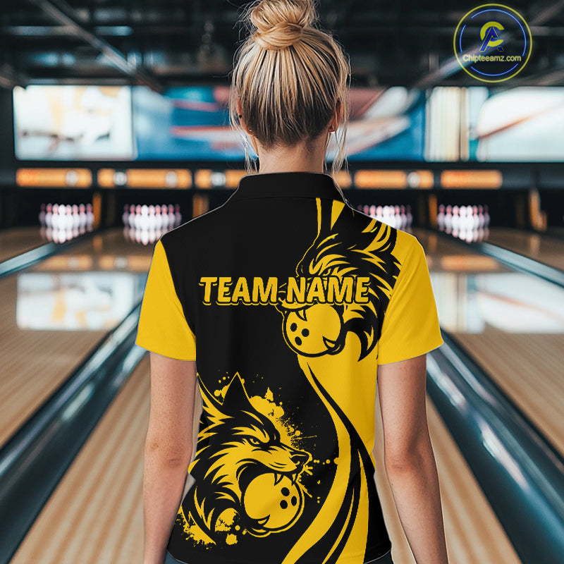 Yellow Wolf Bowling Shirts for Team Custom Wolf Bowling Jerseys for Couples