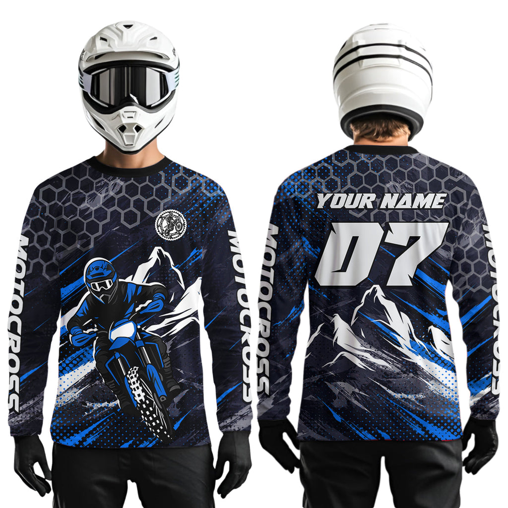 Blue Motocross Racing Jersey Dirt Bike Shirts Motorcycle Riding Shirt