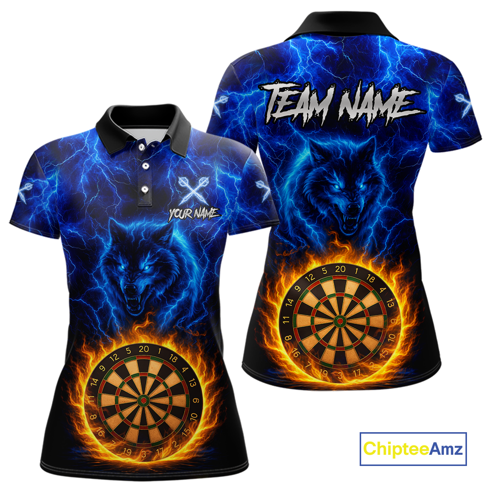Custom Blue Wolf Flame Darts Shirt Darts Team Jerseys Dartboard Shirt Dart League