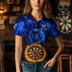 Custom Blue Wolf Flame Darts Shirt Darts Team Jerseys Dartboard Shirt Dart League