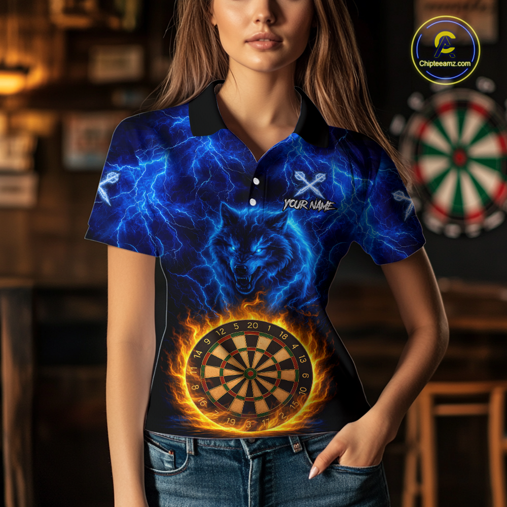 Custom Blue Wolf Flame Darts Shirt Darts Team Jerseys Dartboard Shirt Dart League