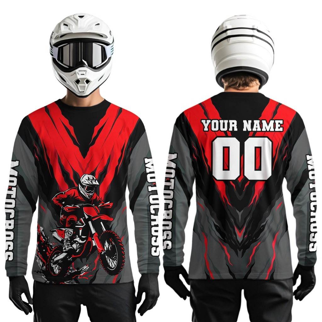 Custom Red Motocross Racing Jersey Dirt Bike Shirts Riding Shirt