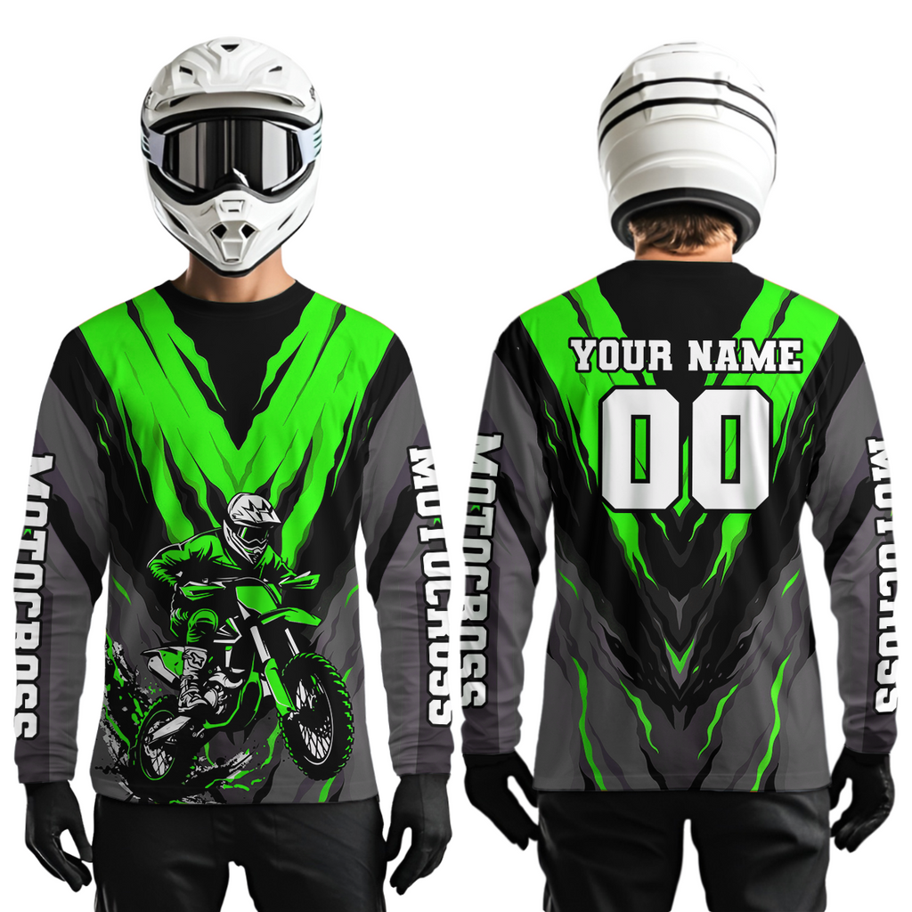 Custom Green Motocross Racing Jersey Dirt Bike Shirts Riding Shirt