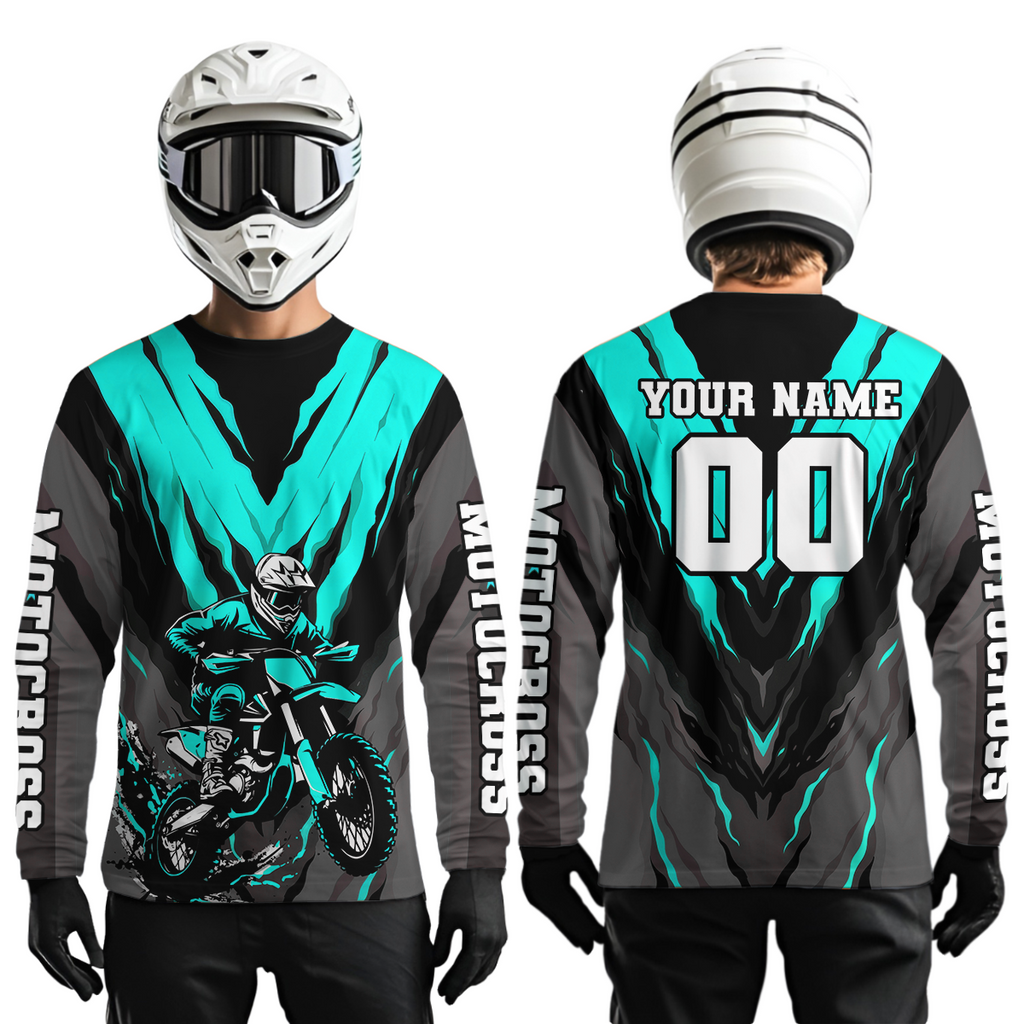 Custom Turquoise Motocross Racing Jersey Dirt Bike Shirts Riding Shirt