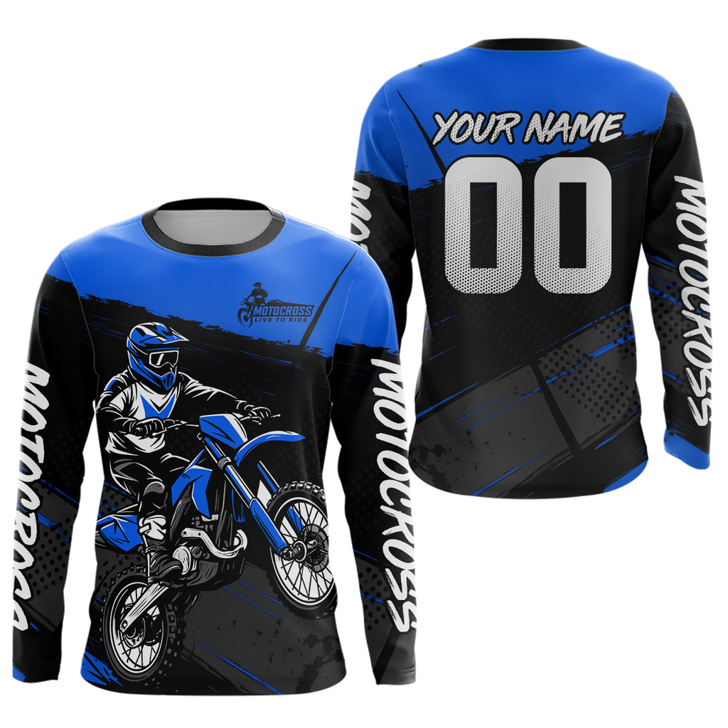 Blue Motocross Jersey Dirt Bike Shirts Custom Off road Riding Shirt