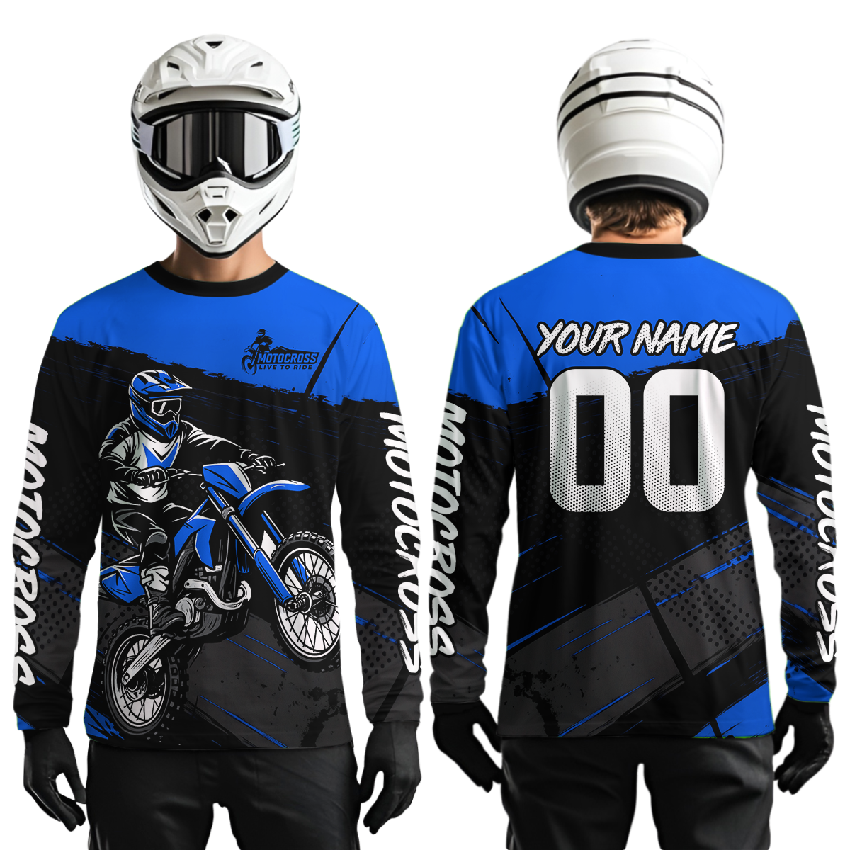 Blue Motocross Jersey Dirt Bike Shirts Custom Off road Riding Shirt