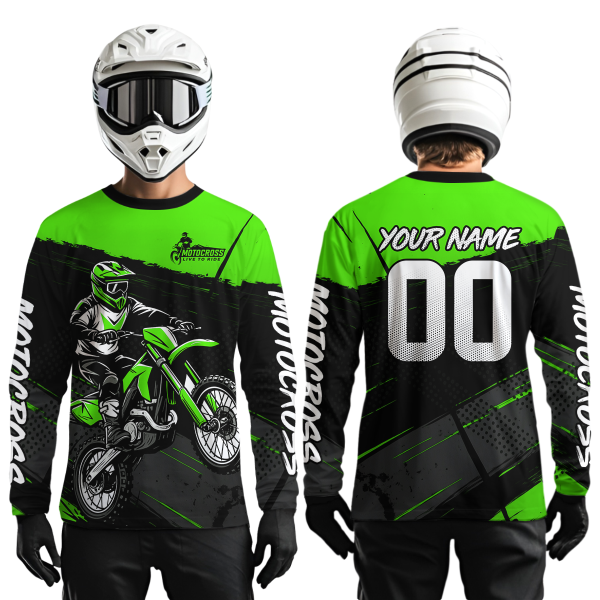 Green Motocross Jersey Dirt Bike Shirts Custom Off road Riding Shirt