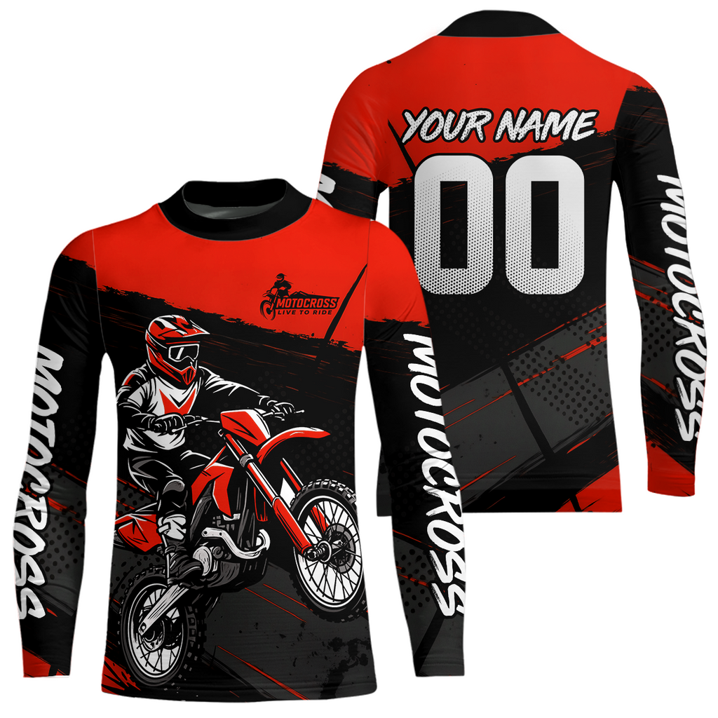 Red Motocross Jersey Dirt Bike Shirts Custom Off road Riding Shirt