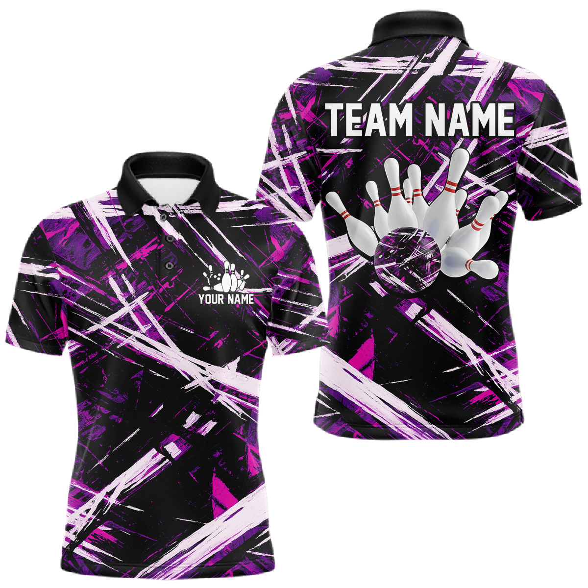 Custom Purple Bowling Shirts for Team Bowling Polo and 1/4 Zip Shirt