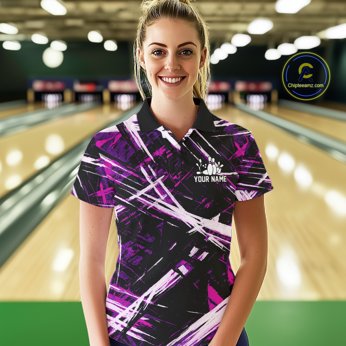 Custom Purple Bowling Shirts for Team Bowling Polo and 1/4 Zip Shirt