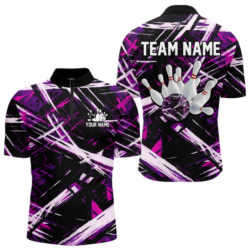 Custom Purple Bowling Shirts for Team Bowling Polo and 1/4 Zip Shirt