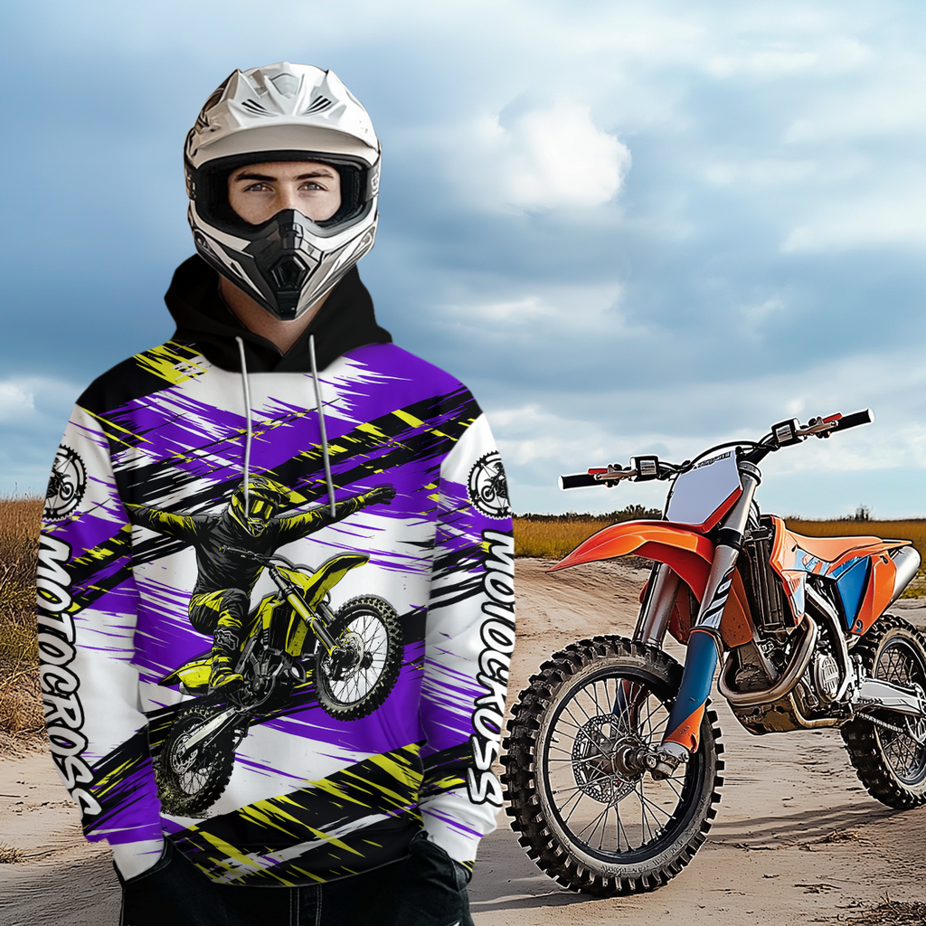 Purple Motocross Hoodie Custom for Adult Dirt Bike Racing Hoodie Shirt