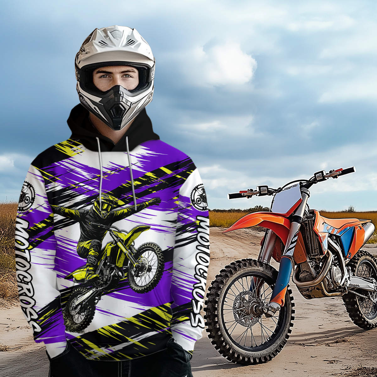 Purple Motocross Hoodie Custom for Adult Dirt Bike Racing Hoodie Shirt