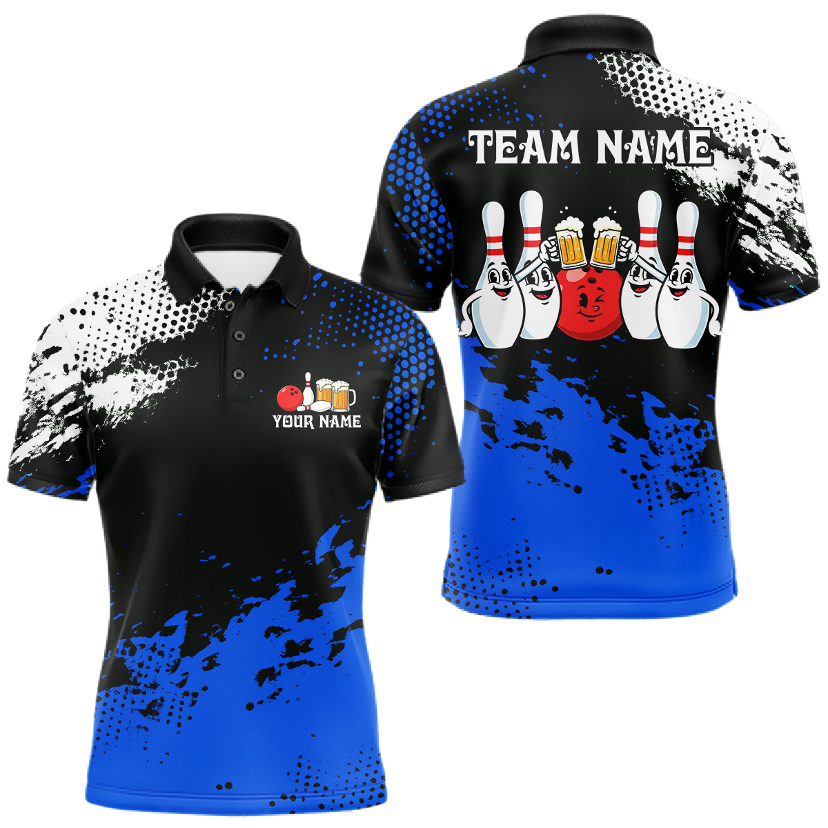 Blue Funny Beer Bowling Shirts for Team Bowling Polo&1/4 Zip Bowl League