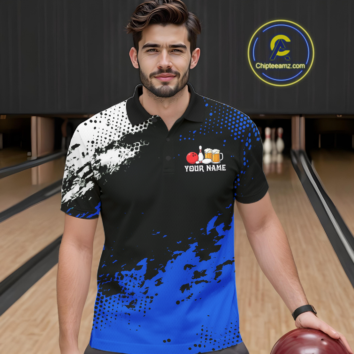 Blue Funny Beer Bowling Shirts for Team Bowling Polo&1/4 Zip Bowl League