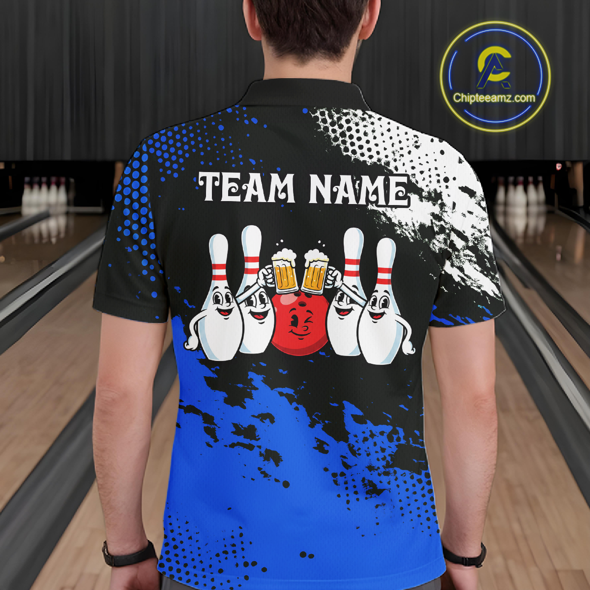 Blue Funny Beer Bowling Shirts for Team Bowling Polo&1/4 Zip Bowl League