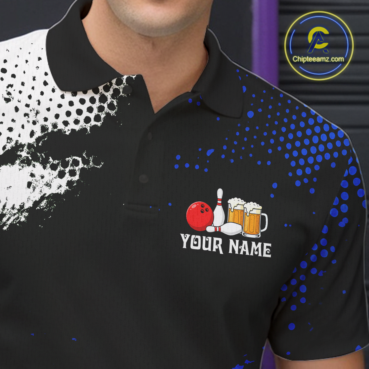 Blue Funny Beer Bowling Shirts for Team Bowling Polo&1/4 Zip Bowl League
