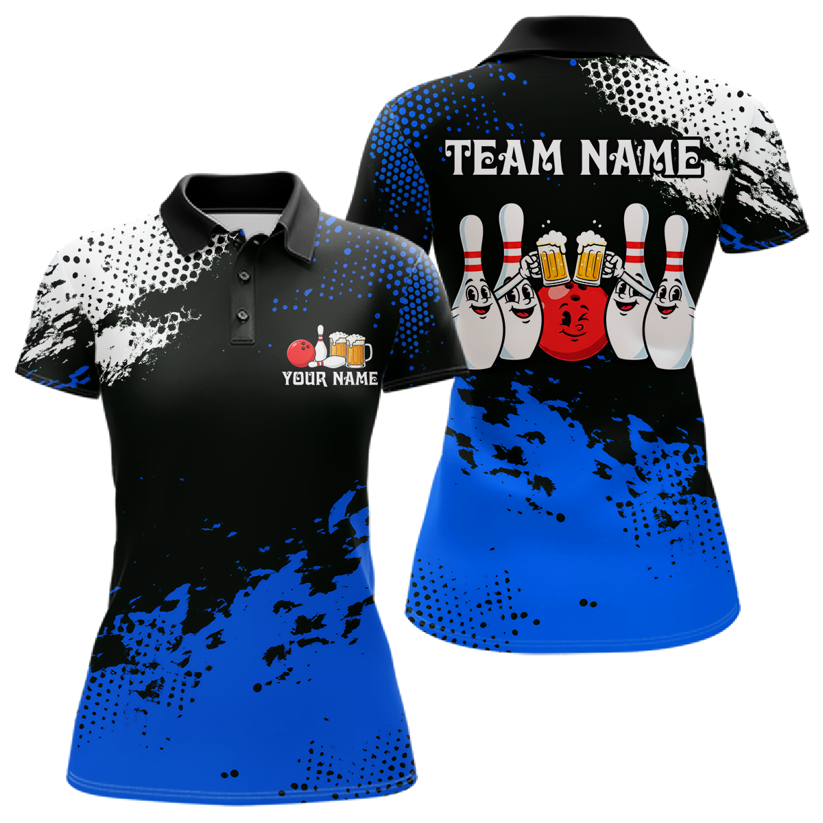 Blue Funny Beer Bowling Shirts for Team Bowling Polo&1/4 Zip Bowl League