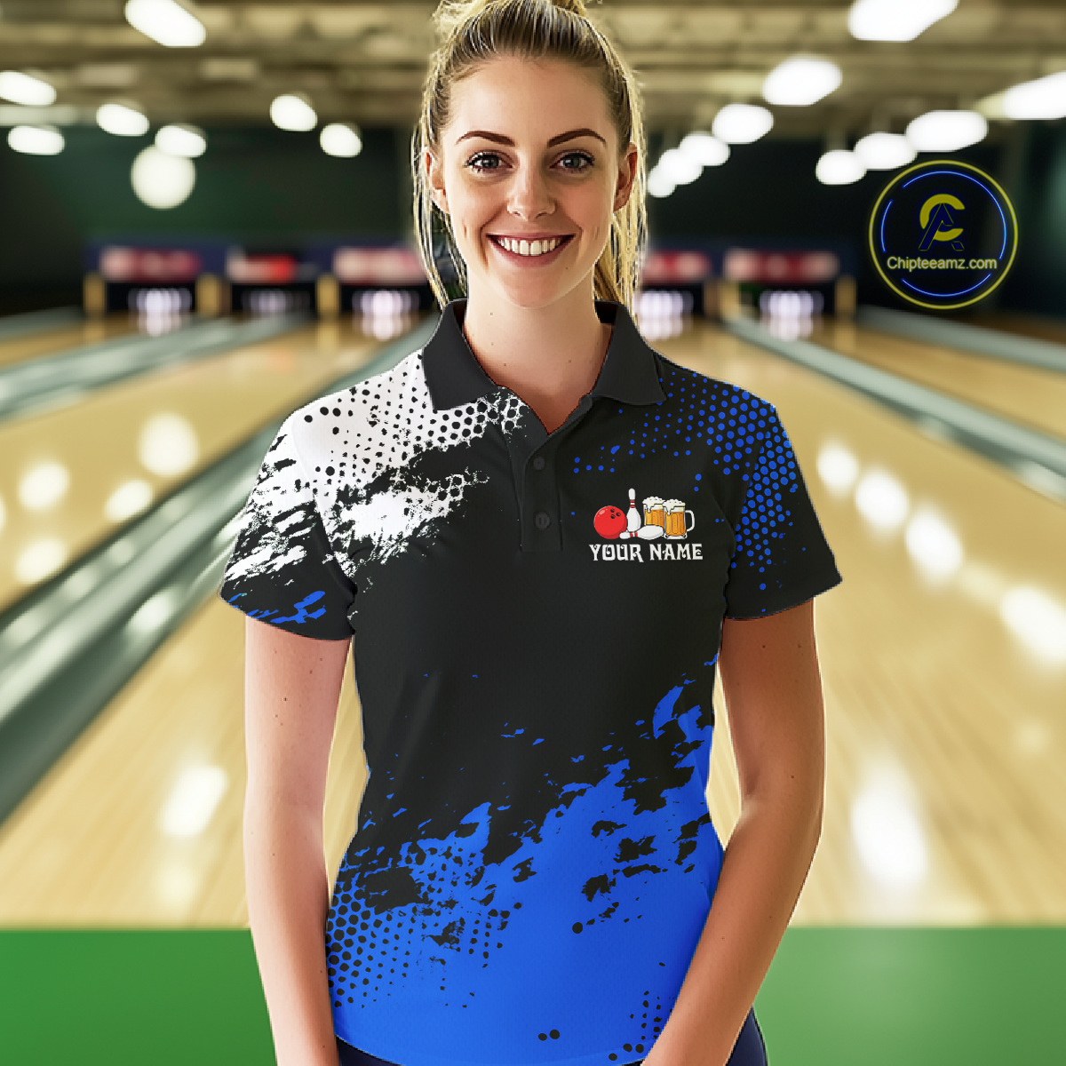 Blue Funny Beer Bowling Shirts for Team Bowling Polo&1/4 Zip Bowl League