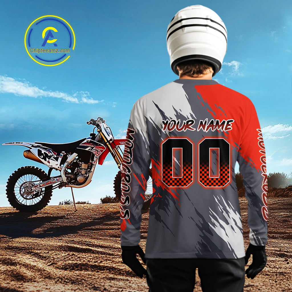 Red and Grey Custom Motocross Jersey Dirt Bike Shirts Motorcycle Shirt