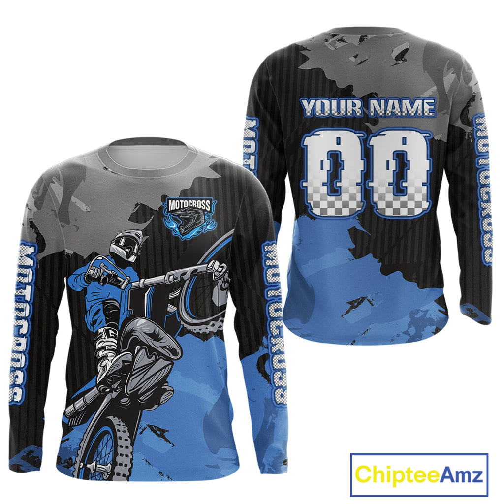 Blue Custom Motocross Racing Jersey Dirt Bike Shirts Moto Shirt