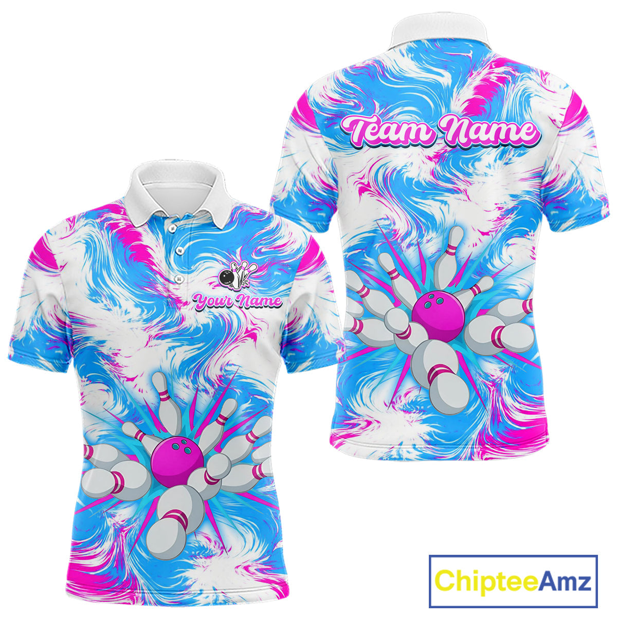 Pink and Blue Bowling Shirts for Team Bowling Polo and 1/4 Zip Shirt