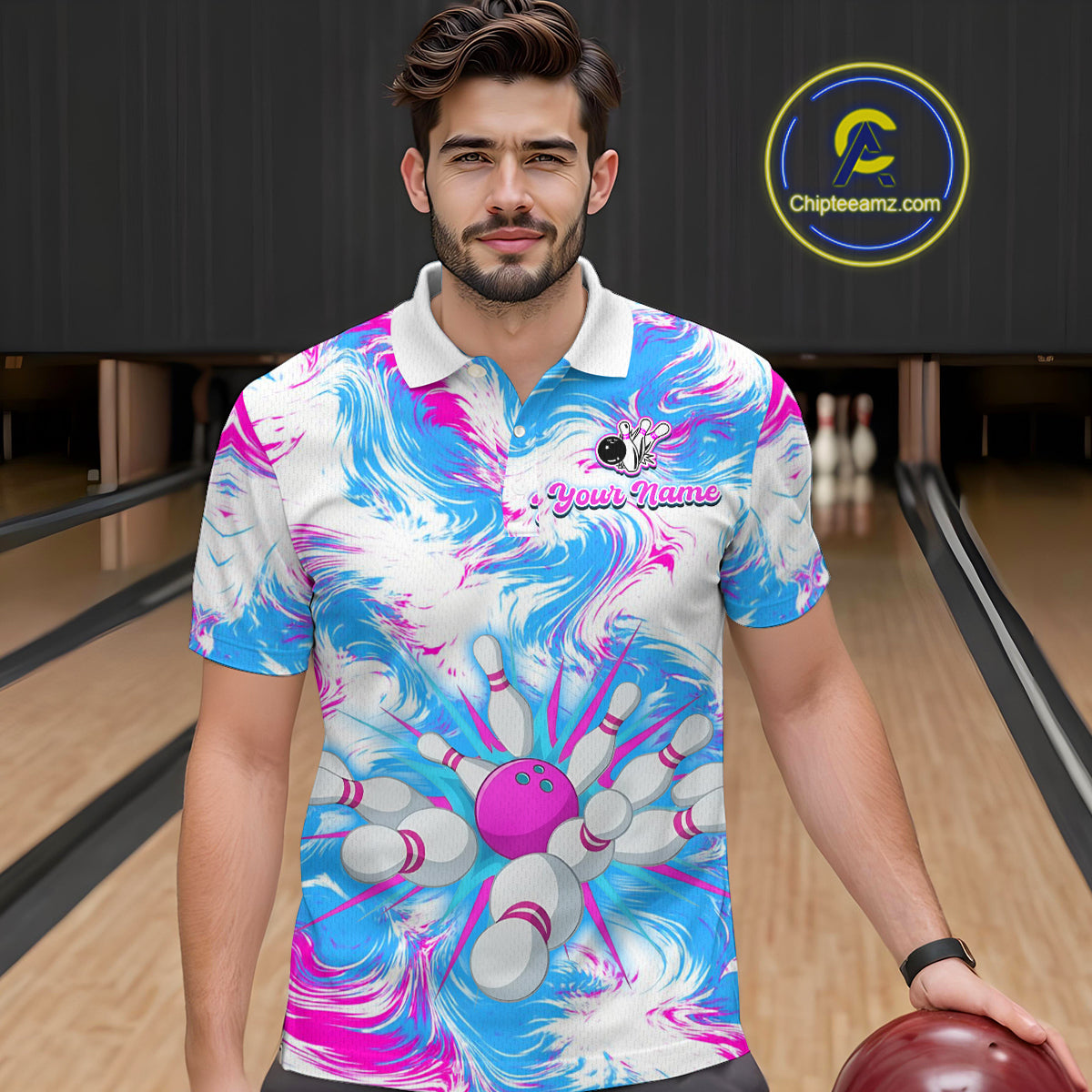 Pink and Blue Bowling Shirts for Team Bowling Polo and 1/4 Zip Shirt