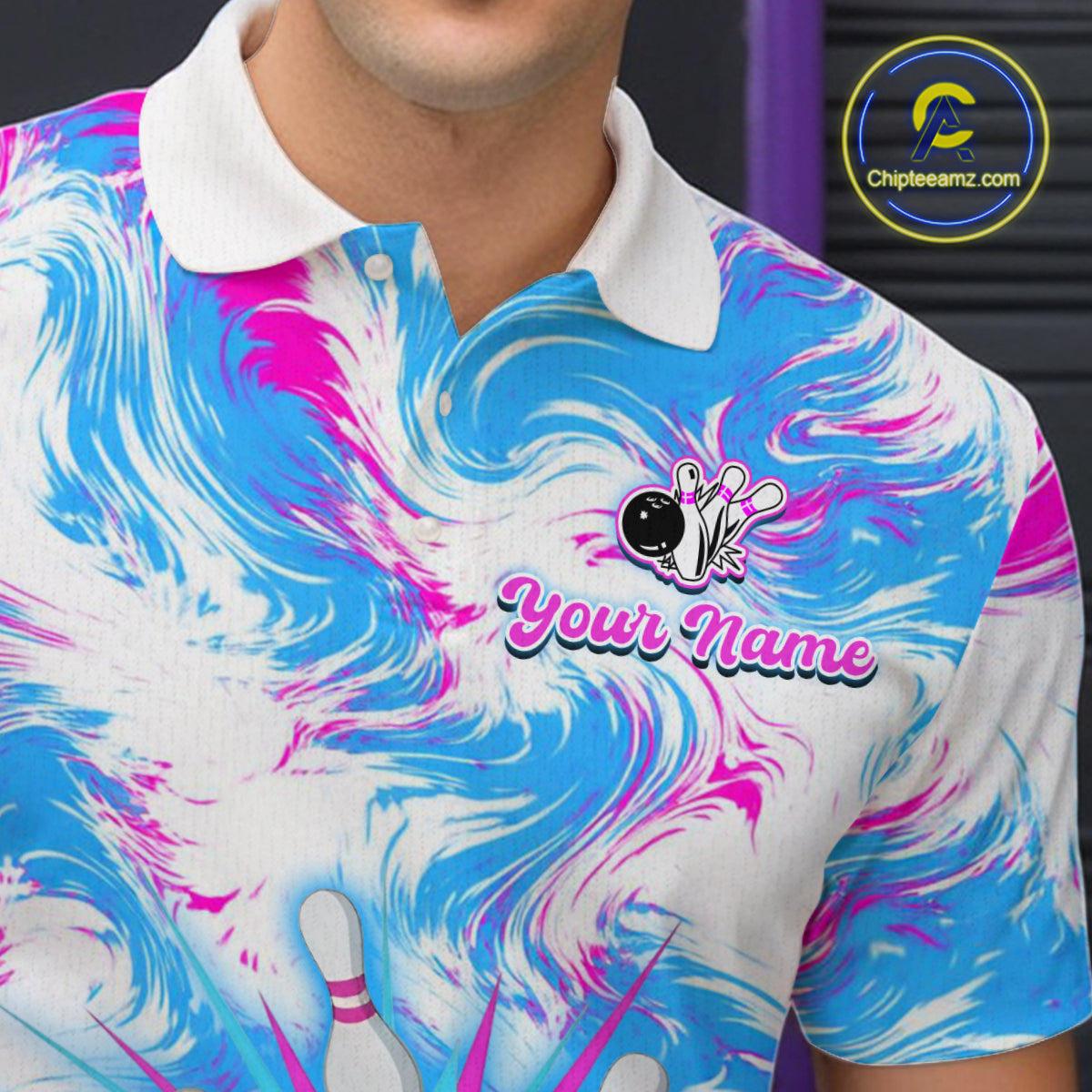 Pink and Blue Bowling Shirts for Team Bowling Polo and 1/4 Zip Shirt