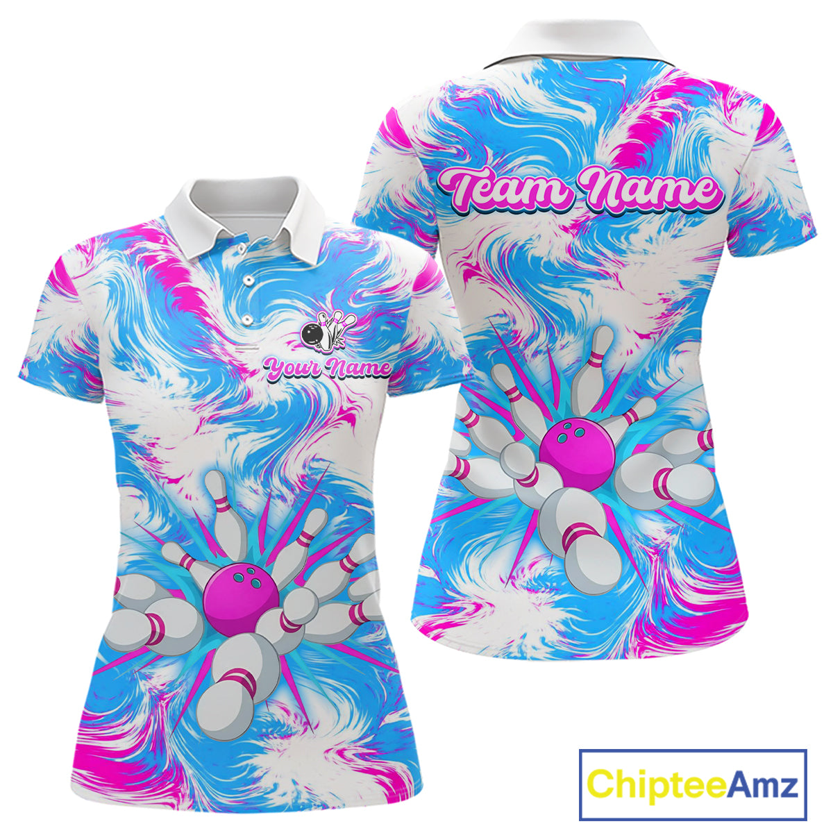 Pink and Blue Bowling Shirts for Team Bowling Polo and 1/4 Zip Shirt