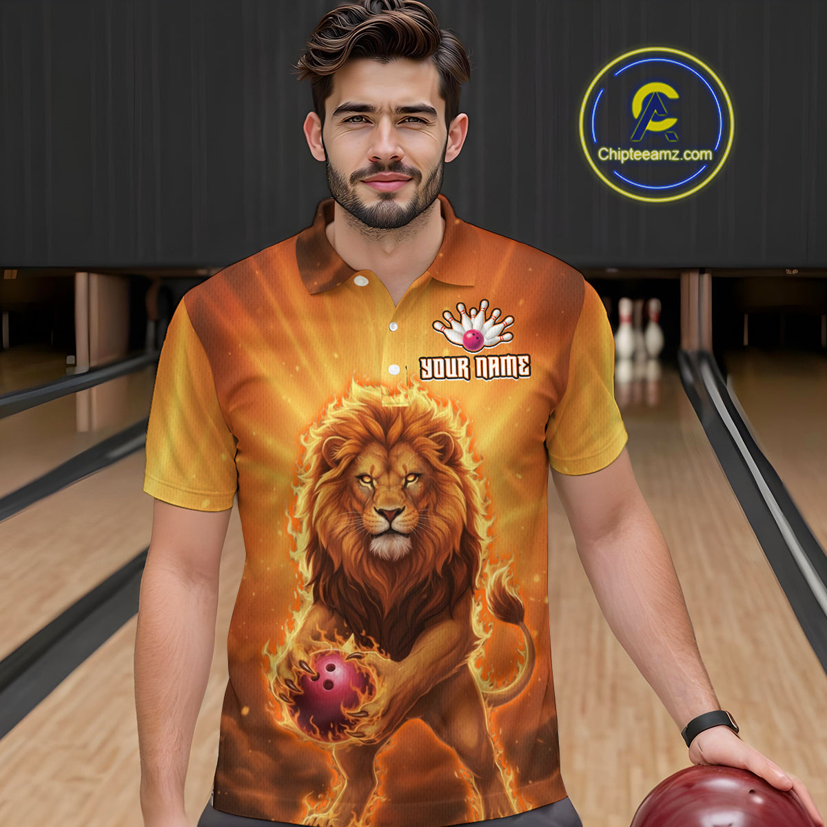 Lion Bowling Shirts for Team Custom Bowling Jersey Bowl Polo&1/4 Zip