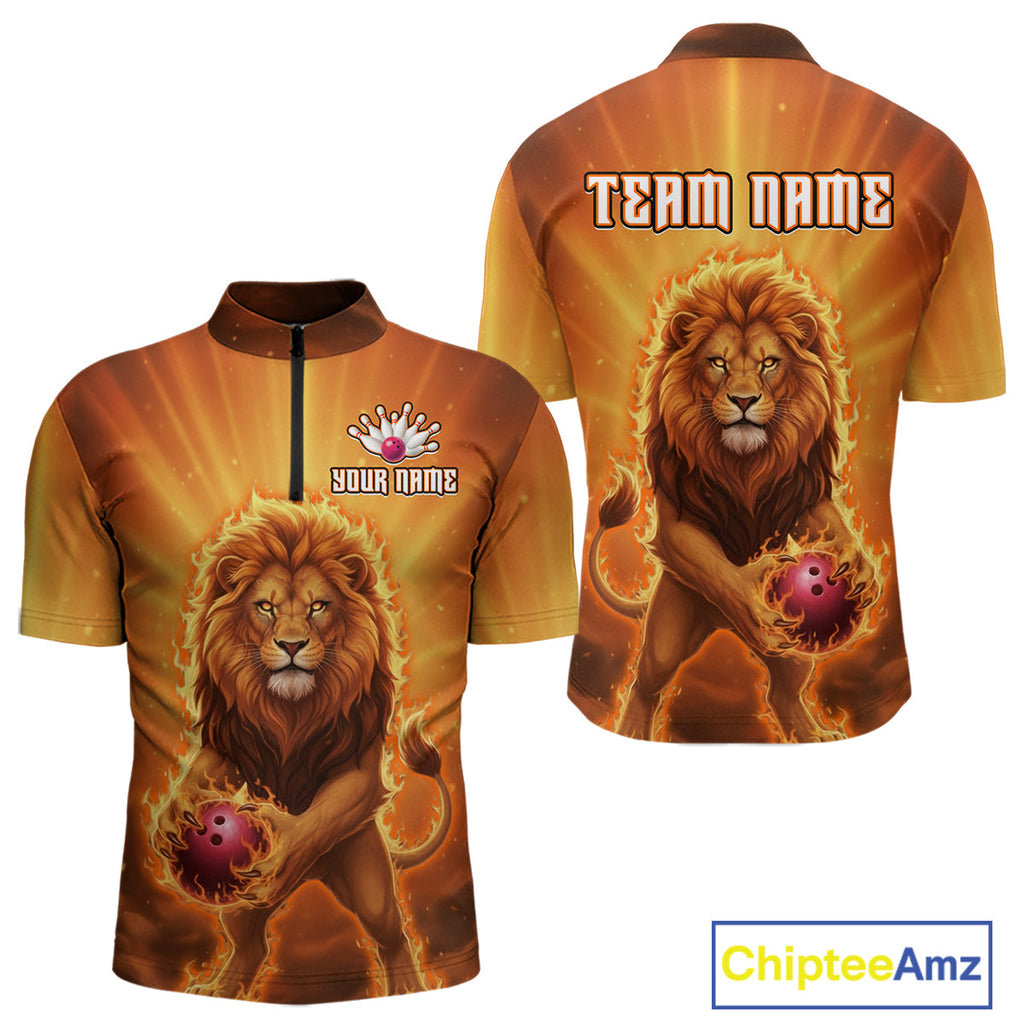 Lion Bowling Shirts for Team Custom Bowling Jersey Bowl Polo&1/4 Zip