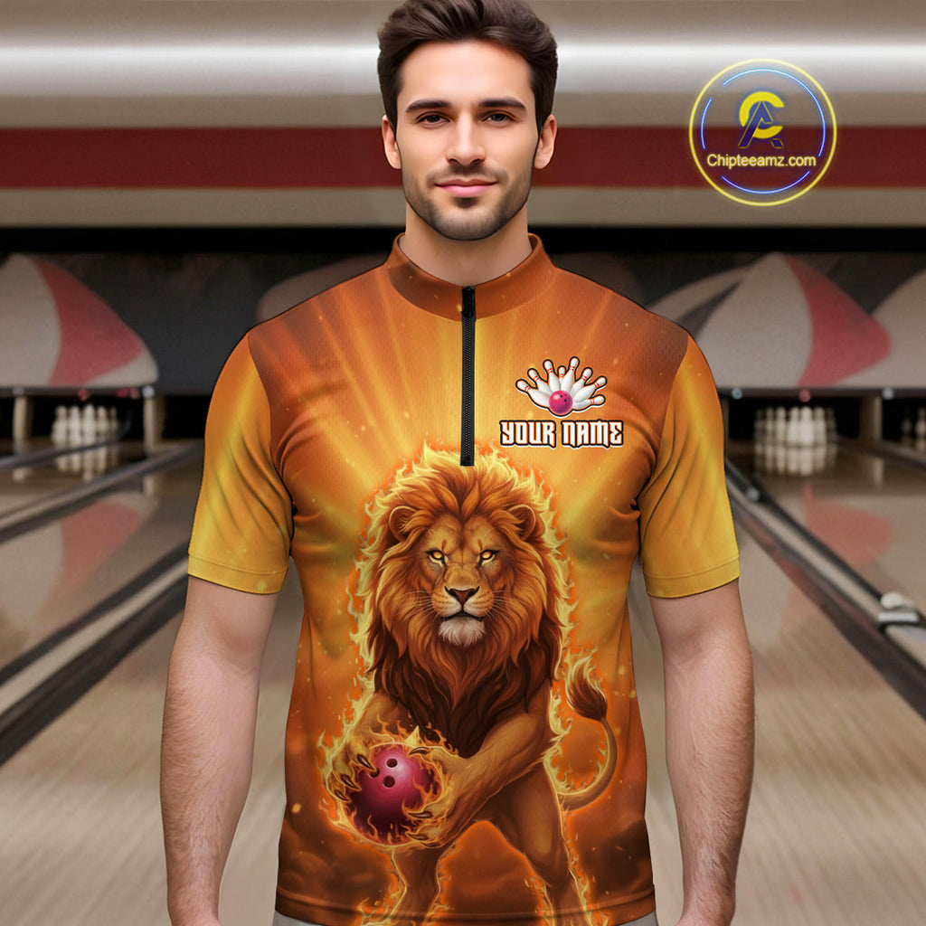 Lion Bowling Shirts for Team Custom Bowling Jersey Bowl Polo&1/4 Zip