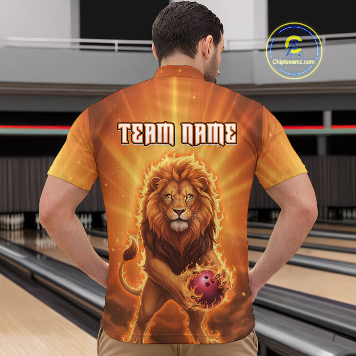 Lion Bowling Shirts for Team Custom Bowling Jersey Bowl Polo&1/4 Zip