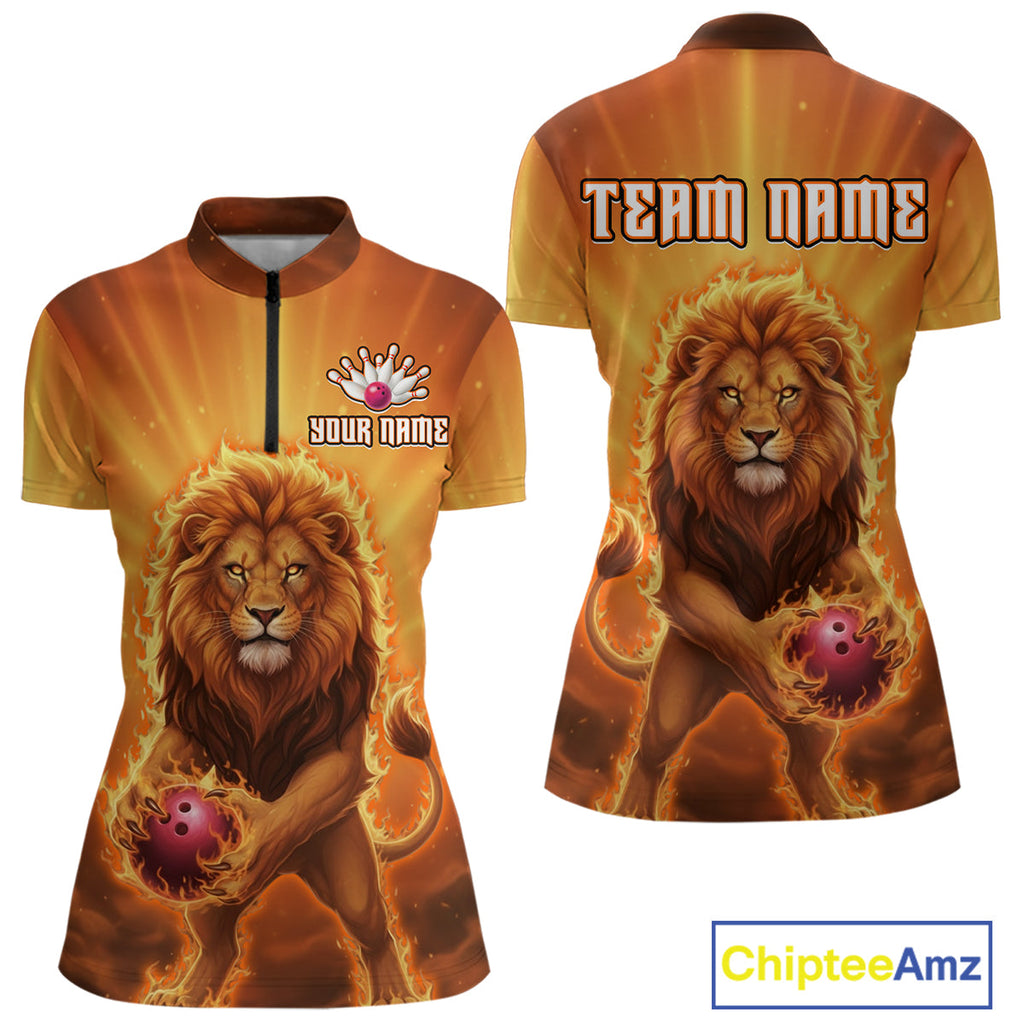 Lion Bowling Shirts for Team Custom Bowling Jersey Bowl Polo&1/4 Zip