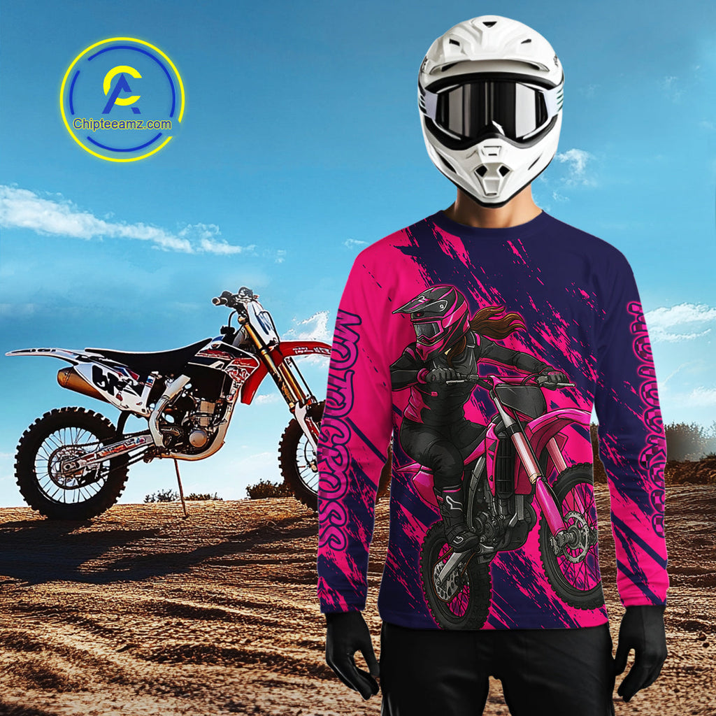 Blue and Pink Motocross Jersey Dirt Bike Jersey Motorcycle Riding Shirt