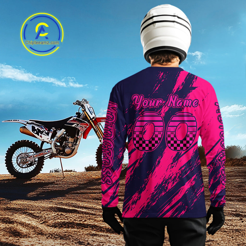 Blue and Pink Motocross Jersey Dirt Bike Jersey Motorcycle Riding Shirt