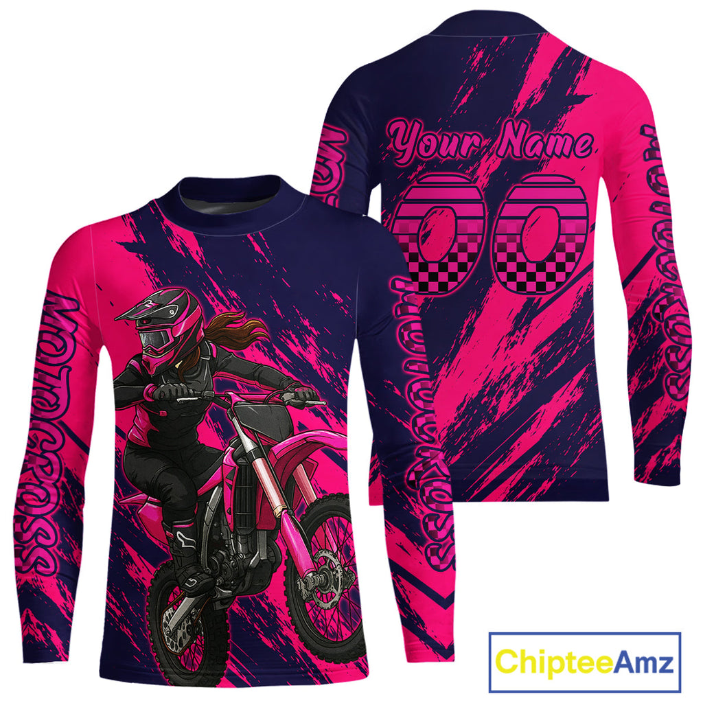 Blue and Pink Motocross Jersey Dirt Bike Jersey Motorcycle Riding Shirt
