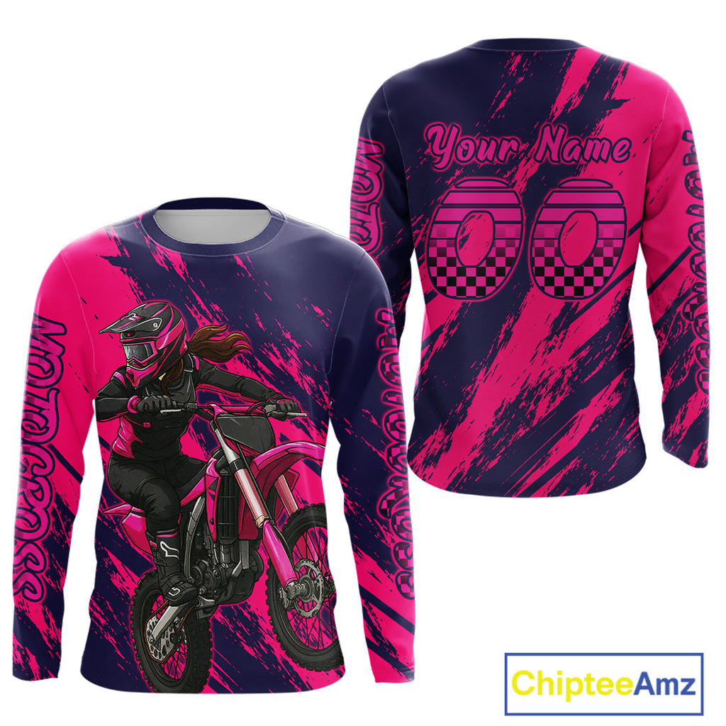 Blue and Pink Motocross Jersey Dirt Bike Jersey Motorcycle Riding Shirt