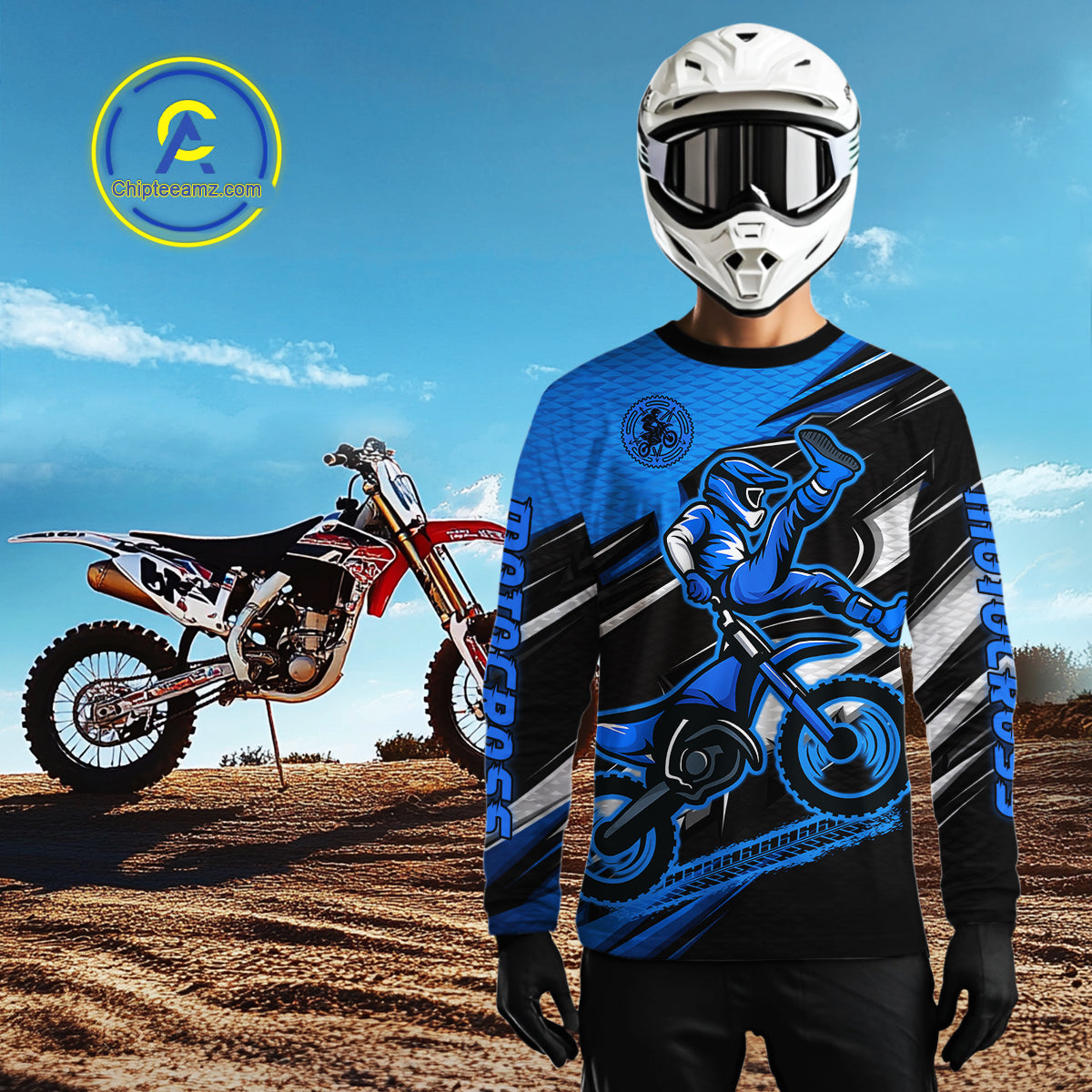 Custom Blue Motocross Jersey Dirt Bike Jersey Motorcycle Riding Shirt