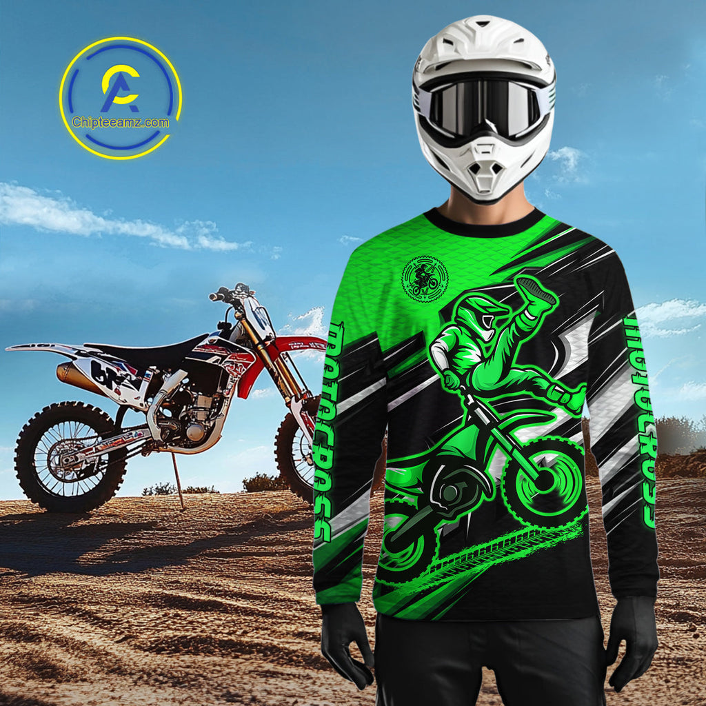 Custom Green Motocross Jersey Dirt Bike Jersey Motorcycle Riding Shirt