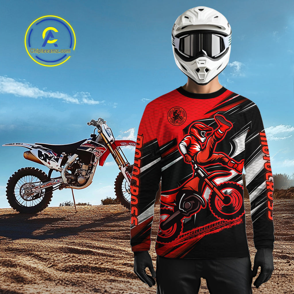 Custom Red Motocross Jersey Dirt Bike Jersey Motorcycle Riding Shirt