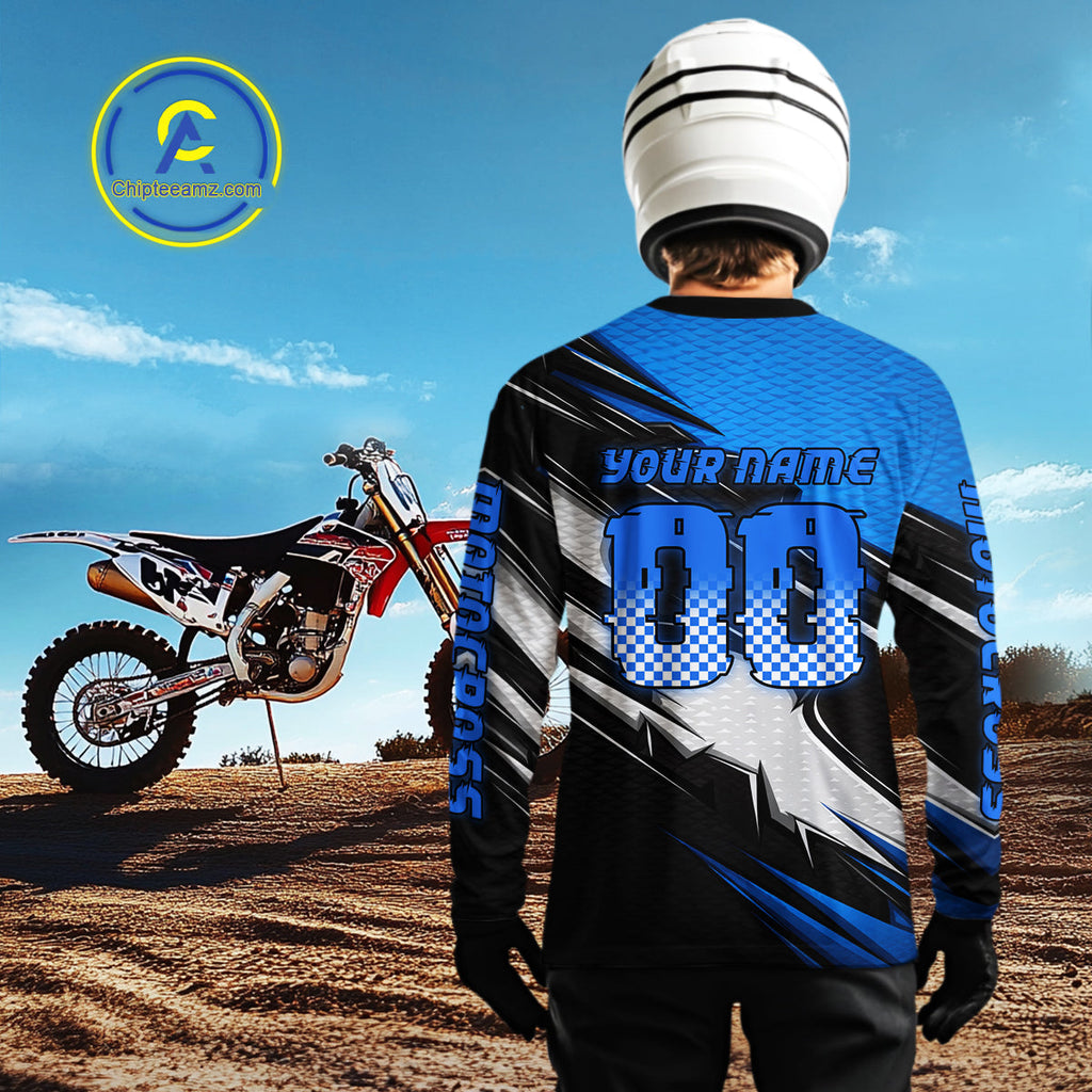 Custom Blue Motocross Jersey Dirt Bike Jersey Motorcycle Riding Shirt