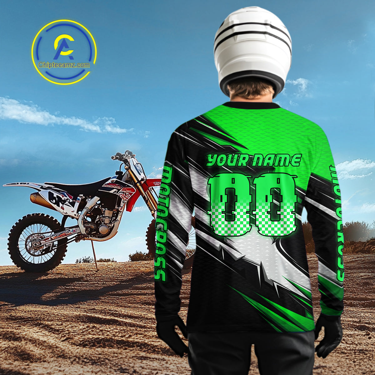 Custom Green Motocross Jersey Dirt Bike Jersey Motorcycle Riding Shirt