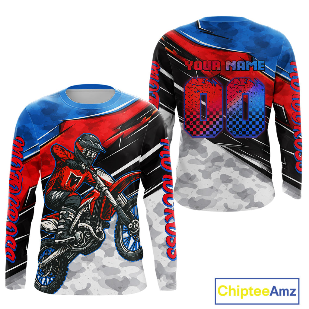 Blue and Red Motocross Jersey Custom Dirt Bike Shirts Riding Shirt