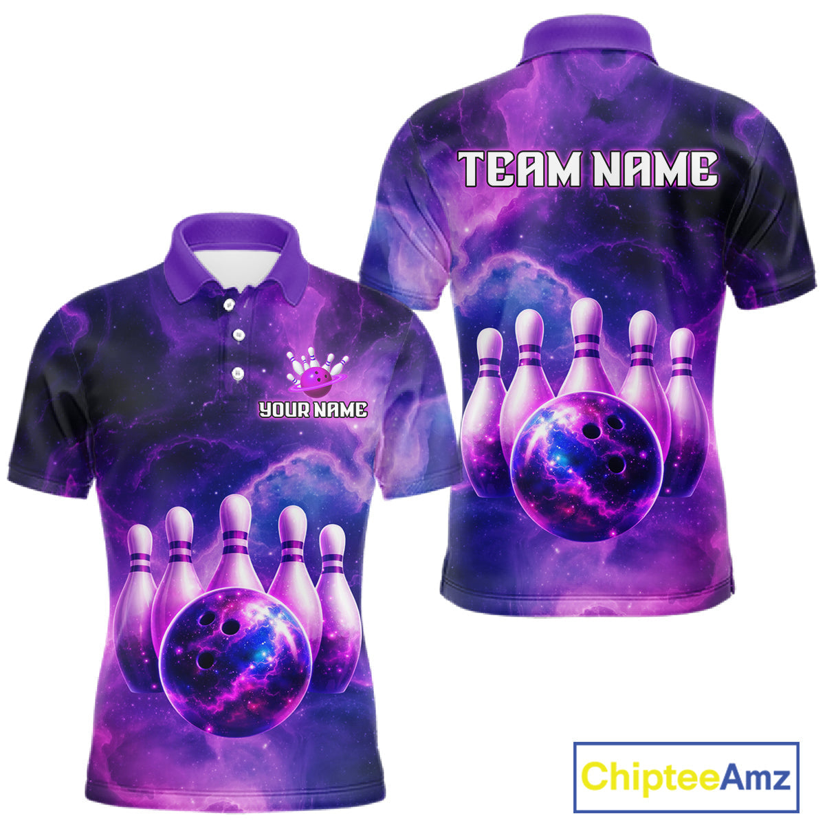 Galaxy Purple Bowling Shirts Yellow for Team Bowling Polo & 1/4 Zip Shirt